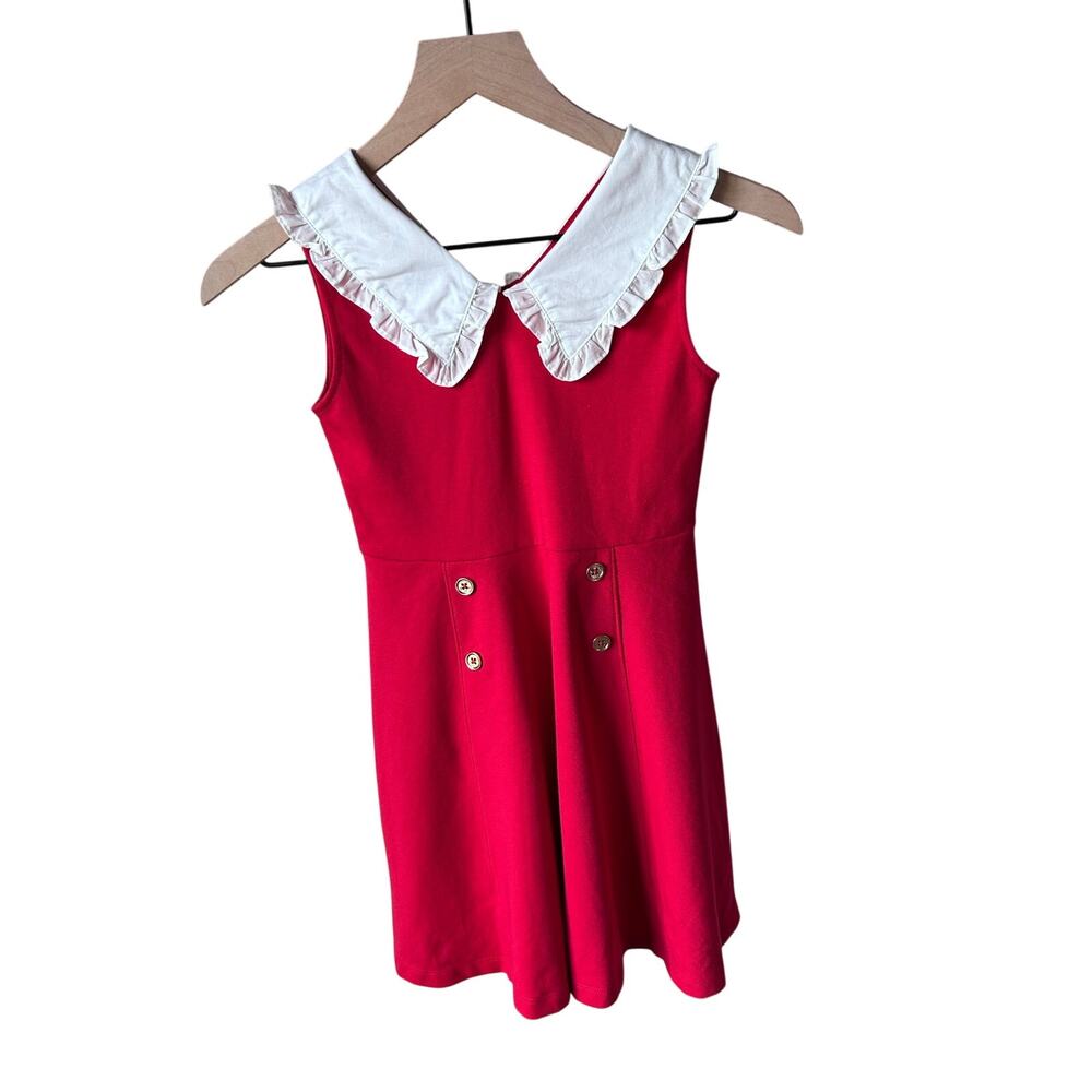 Janie and Jack Girls Red Knit Dress Size 8 Peter Pan Ruffle Lace Collar Holiday